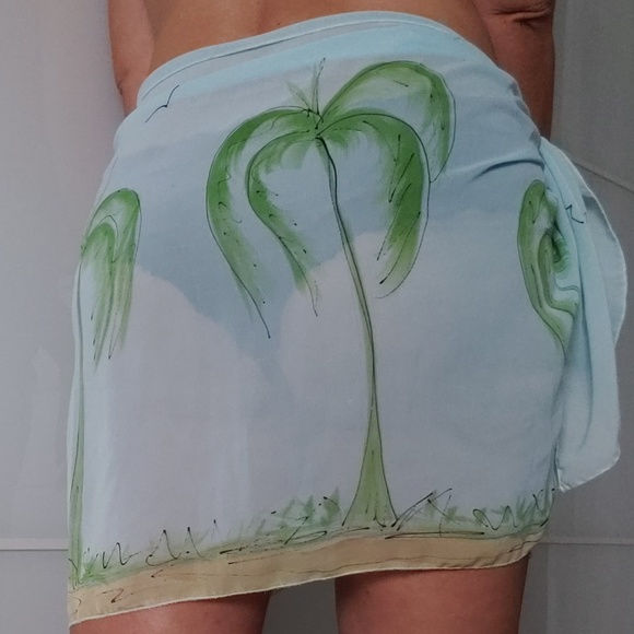 Hand Painted scarf / wrap Beautiful Palms Blue Sky - Picture 7 of 7